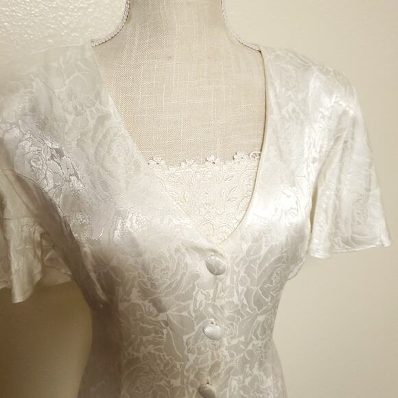 Vintage JODY Ivory Bridal Cottage field Corset Embossed Dress - Picture 3 of 15